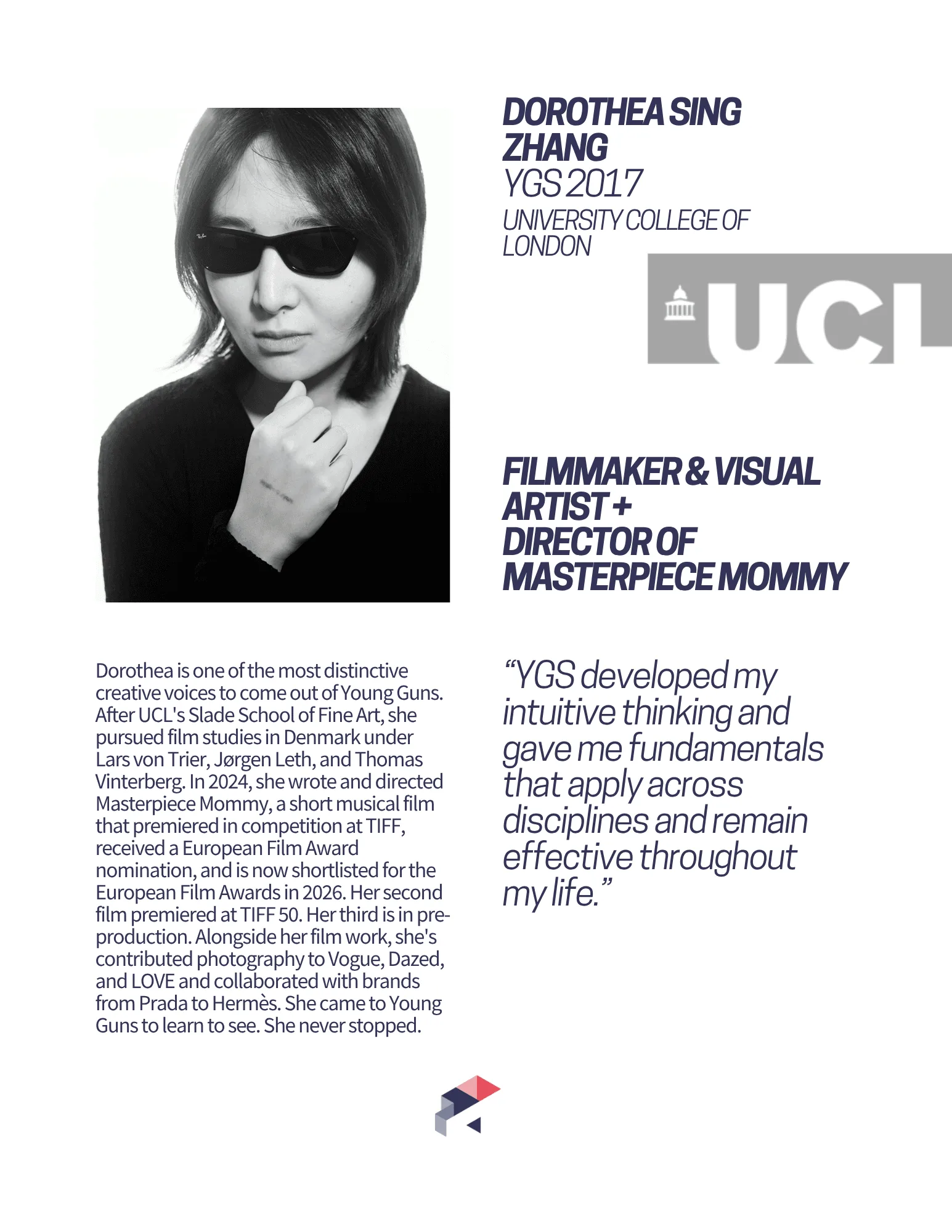 校友档案卡:Dorothea Sing Zhang,YGS 2017,UCL,电影人与视觉艺术家,Masterpiece Mommy 导演
