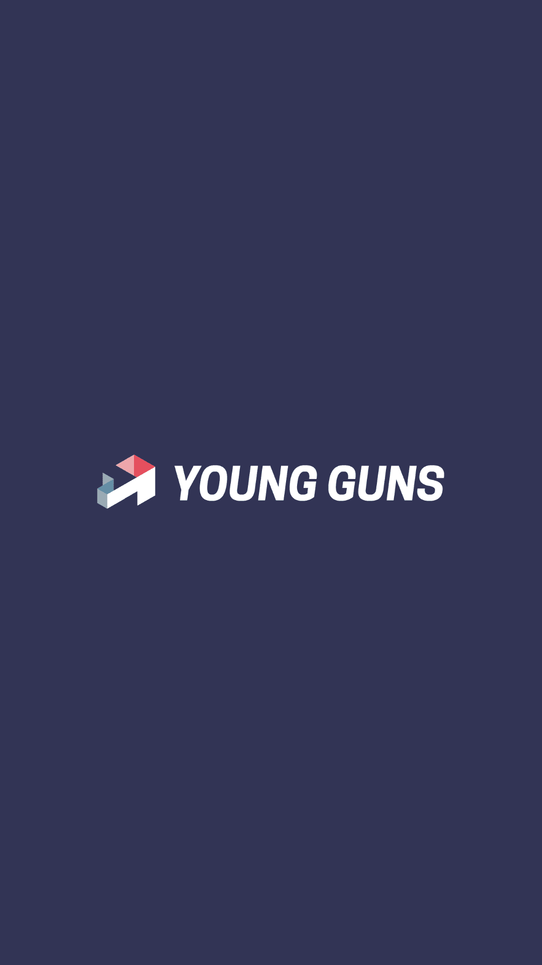 深蓝底上白色的 Young Guns Studio 标志